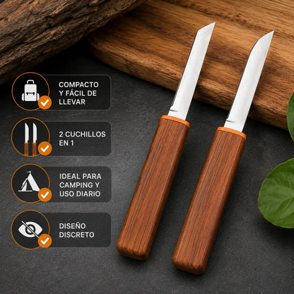 DualEdge™ Juego de Cuchillos Dobles 2 en 1 con Mango de Madera🗡️