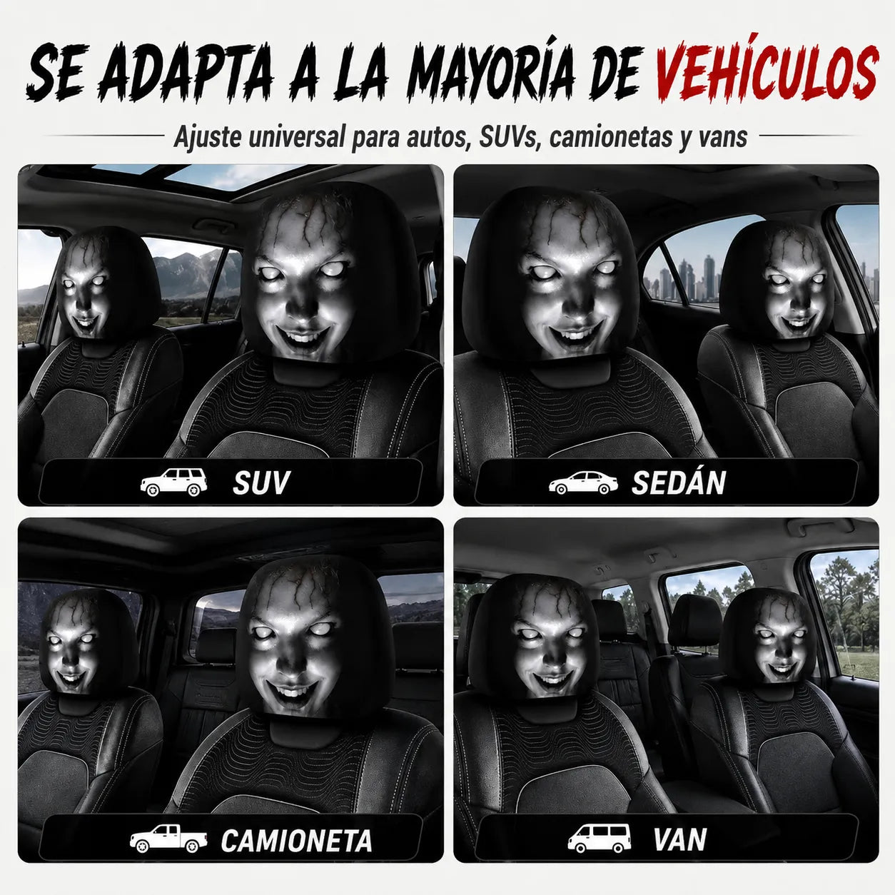 HorrorHead™ Fundas Aterradoras para Cabeceros de carro💀🚗