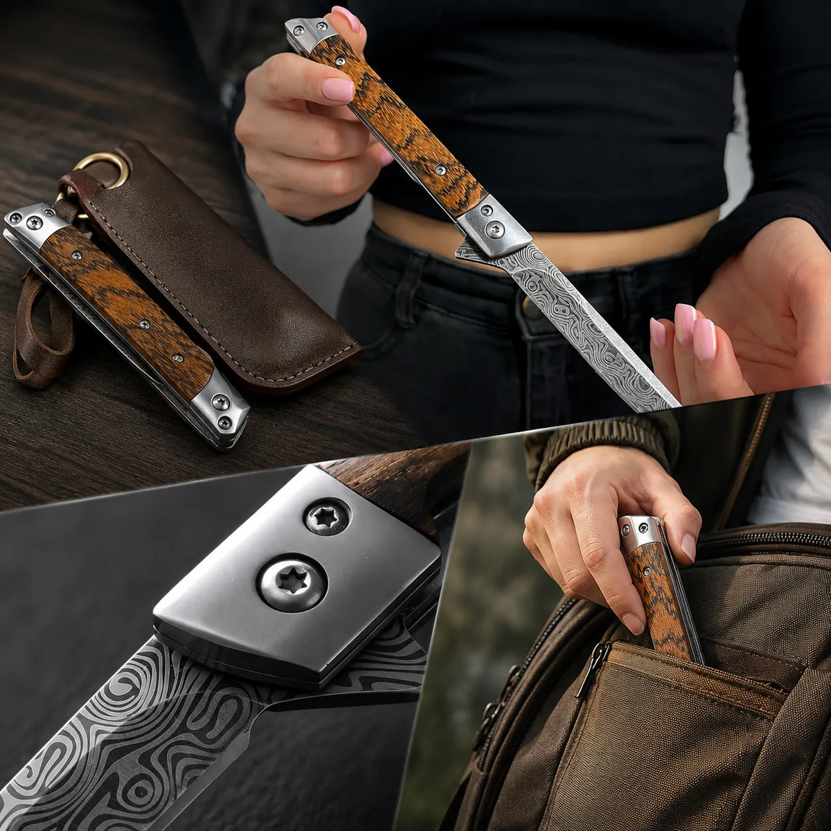 TitanSharpro™ Navaja plegable Mango de Madera