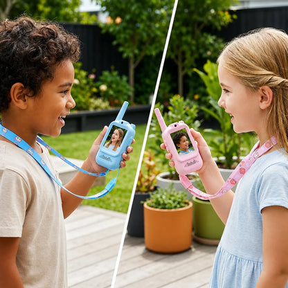 KidCam Talkies™ Paquete de 2 Walkie-Talkies con Vídeo y Pantalla HD📱👨‍👩‍👧‍👦