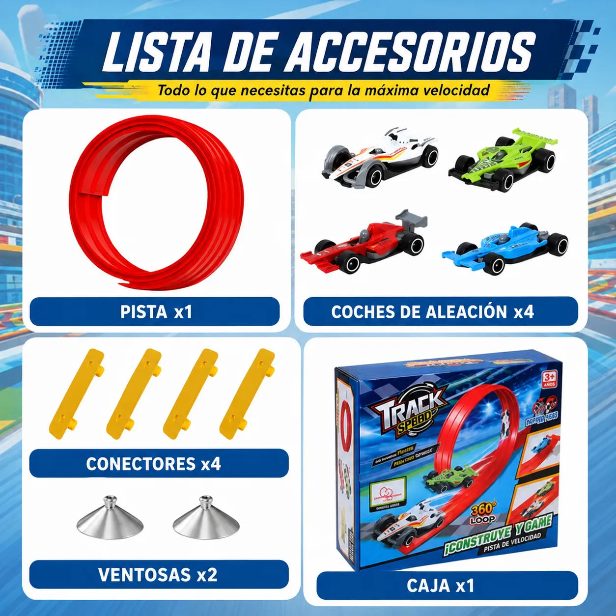 MagicTrack™ Pista de Carreras Flexible INCLUYE 4 MINI CARROS