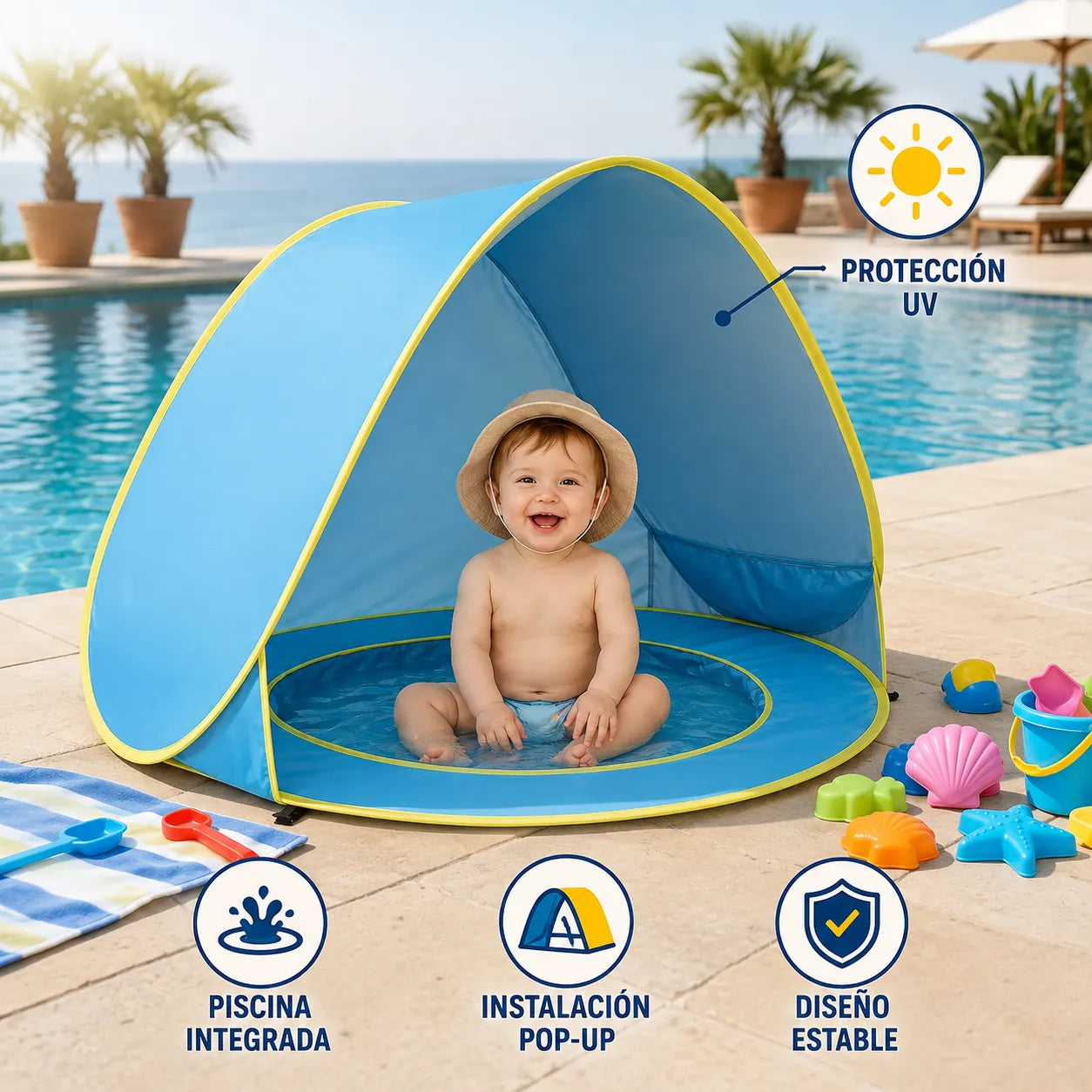 🏖️ SunShade Baby™ Carpa Infantil con Piscina